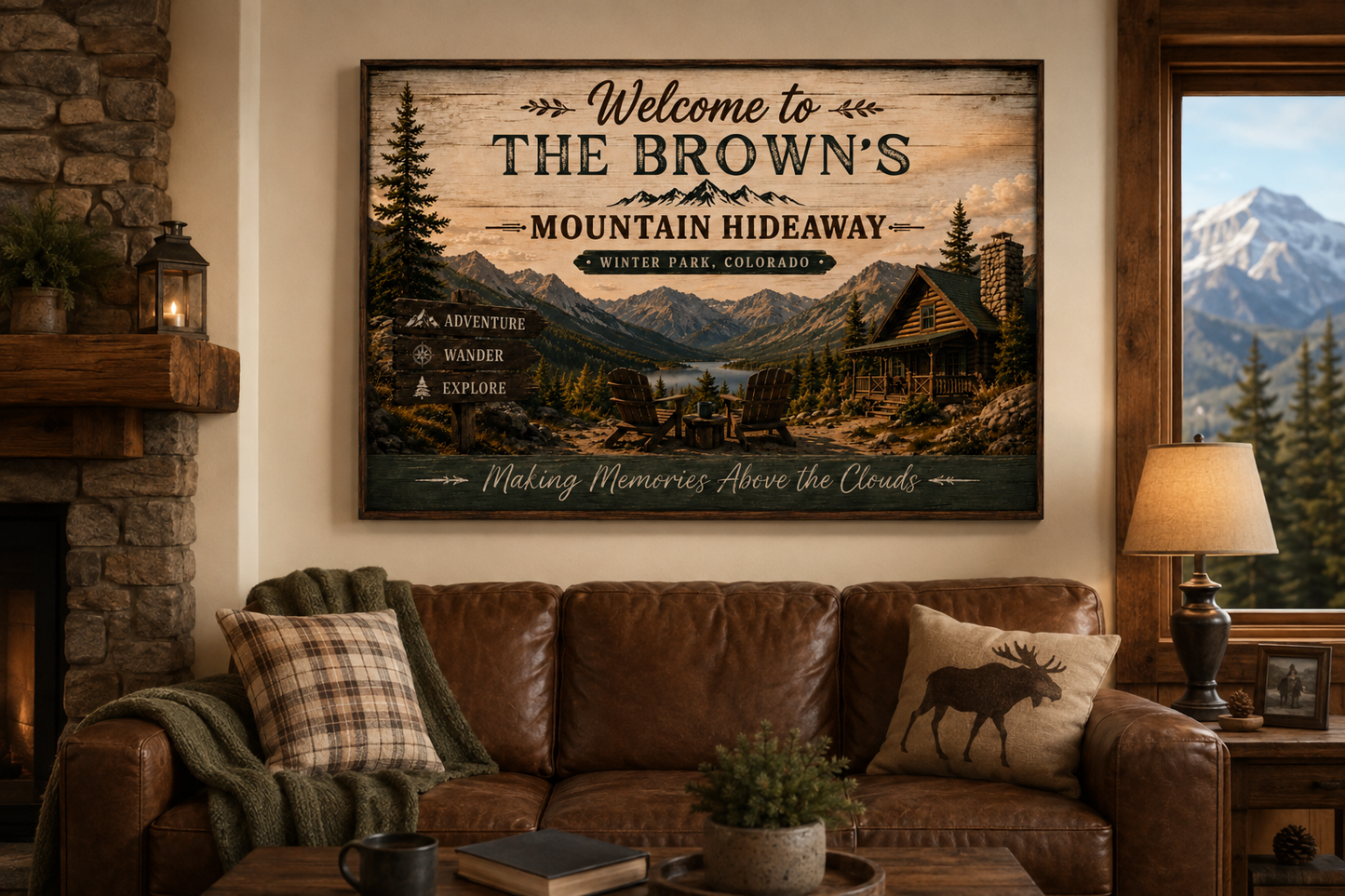 Mountain Cabin Welcome Canvas