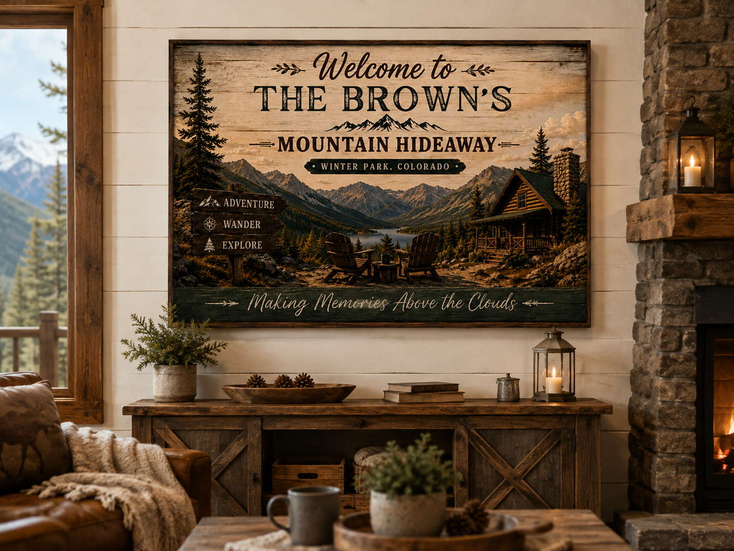 Mountain Cabin Welcome Canvas