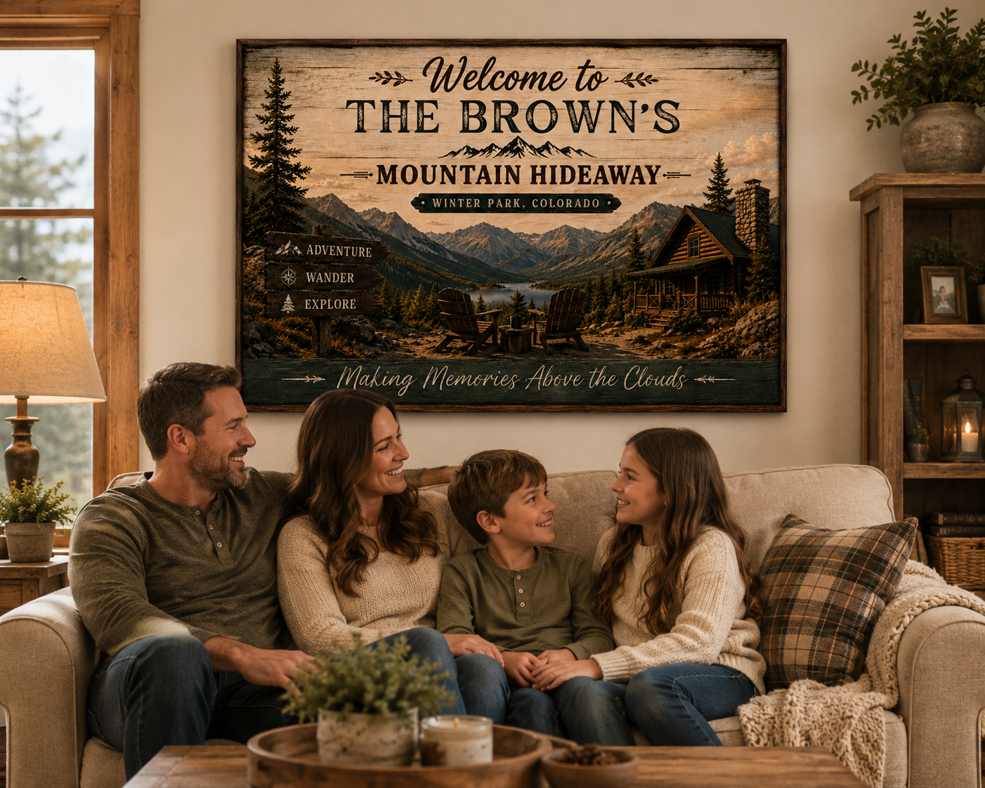 Mountain Cabin Welcome Canvas