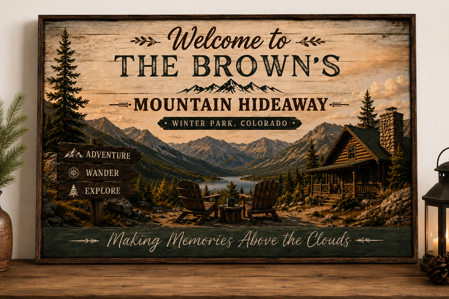 Mountain Cabin Welcome Canvas