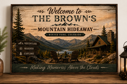 Mountain Cabin Welcome Canvas
