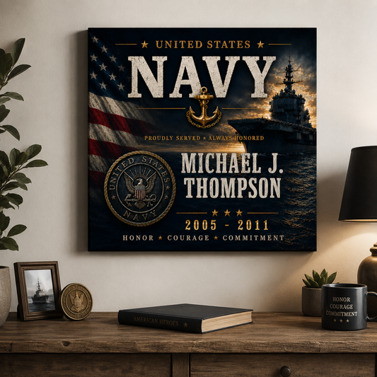 Proudly Served Navy Canvas