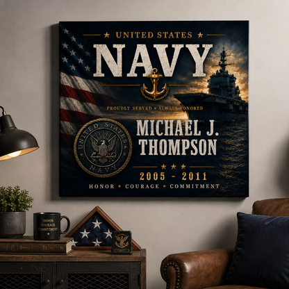 Proudly Served Navy Canvas