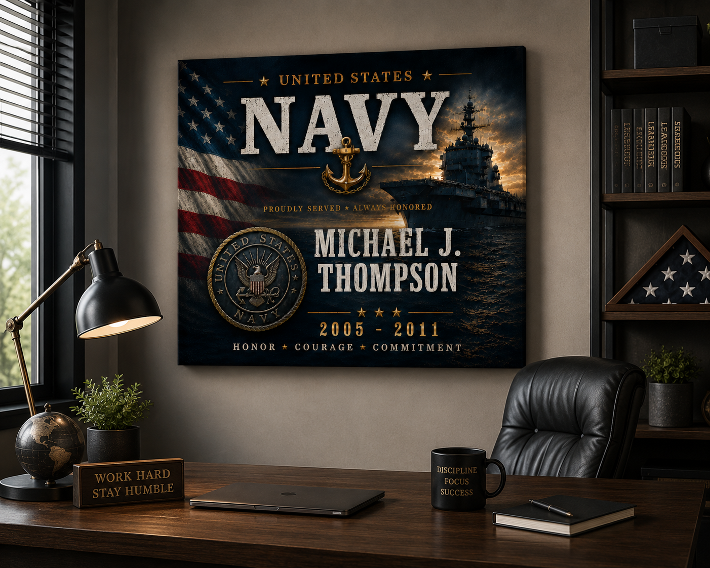 Proudly Served Navy Canvas