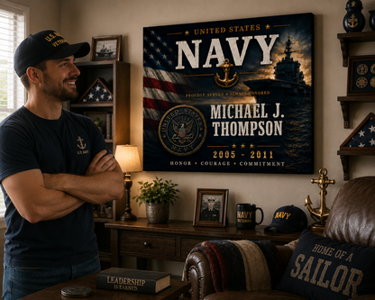 Proudly Served Navy Canvas